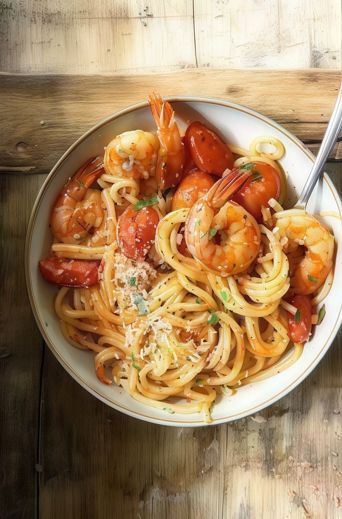 Spaghetti pasta with shrimp