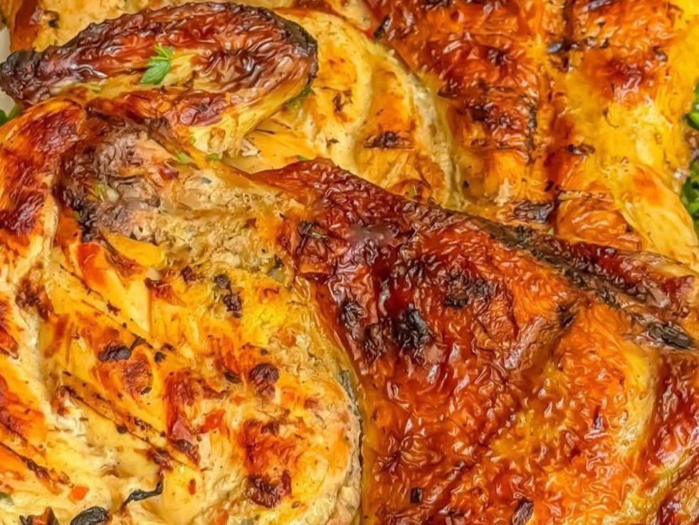 Whole charcoal-grilled chicken