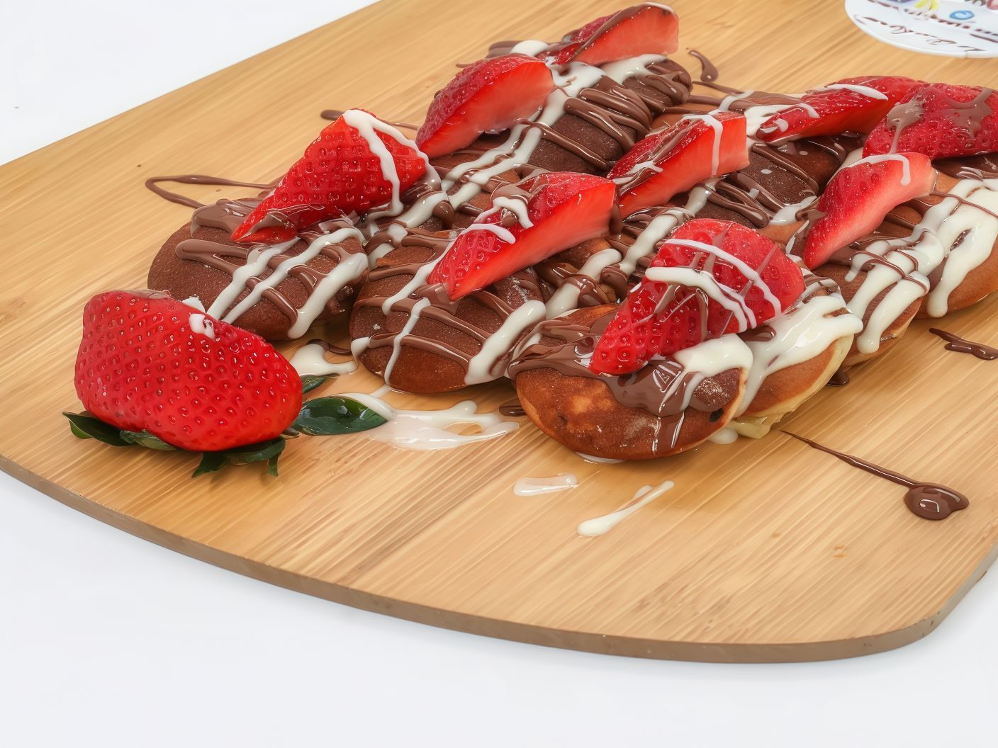 Mini pancakes with fruits and chocolate