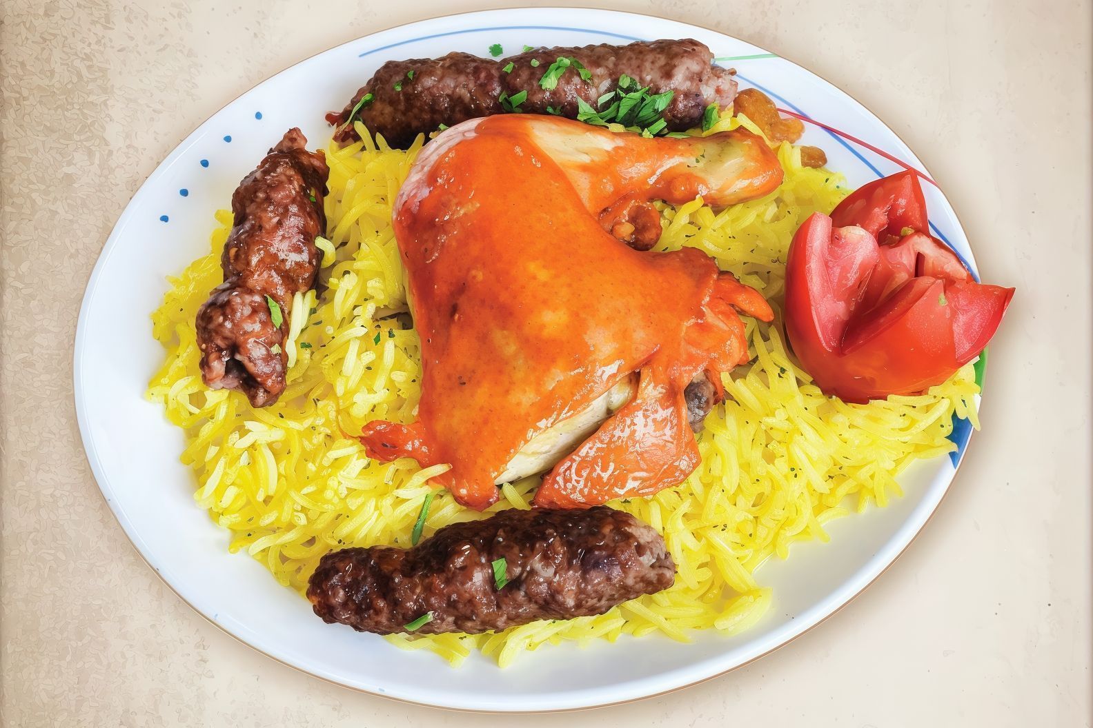 1/4 chicken with kofta and mombar meal