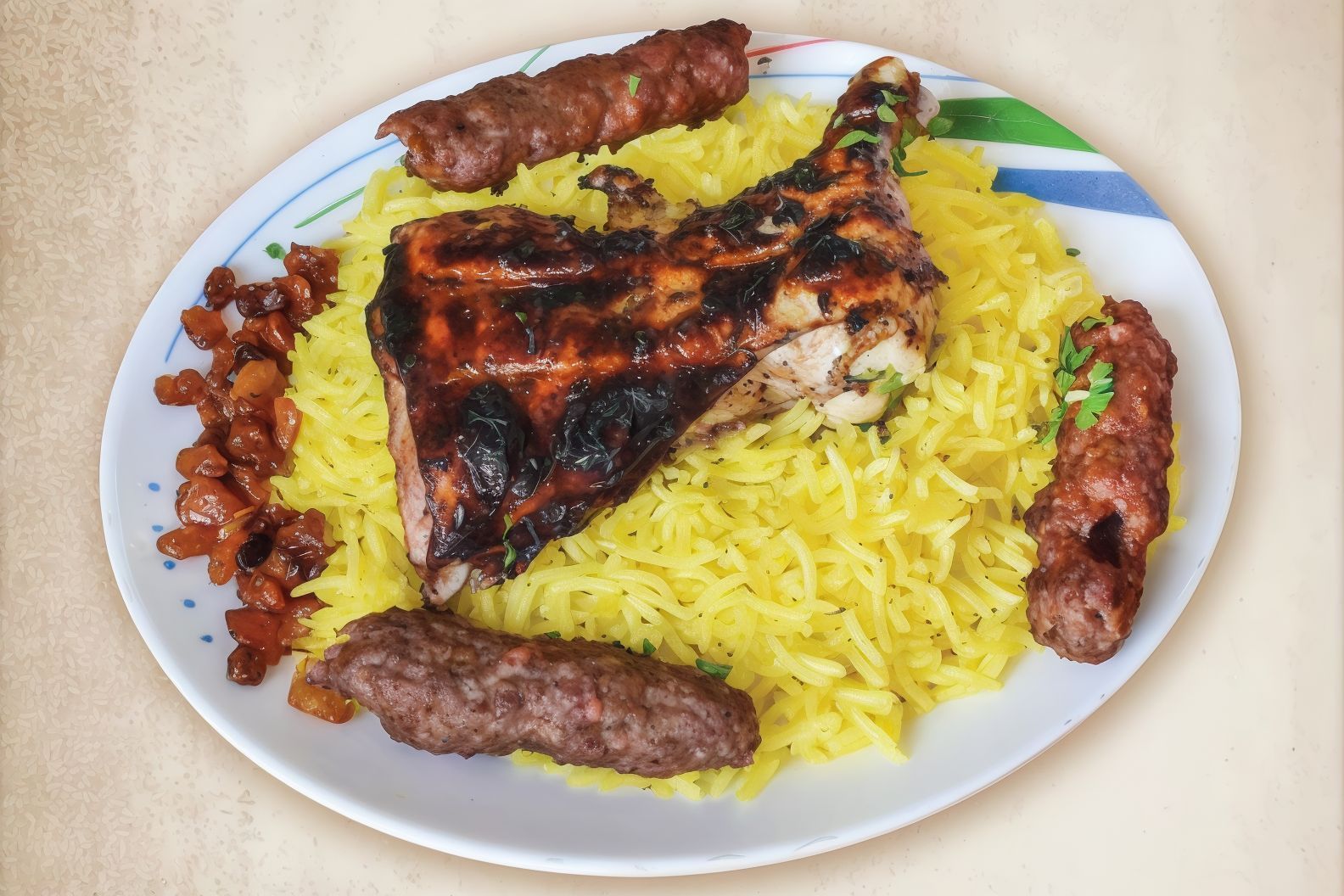 1/4 Chicken With Kofta And Vine Leaves Meal