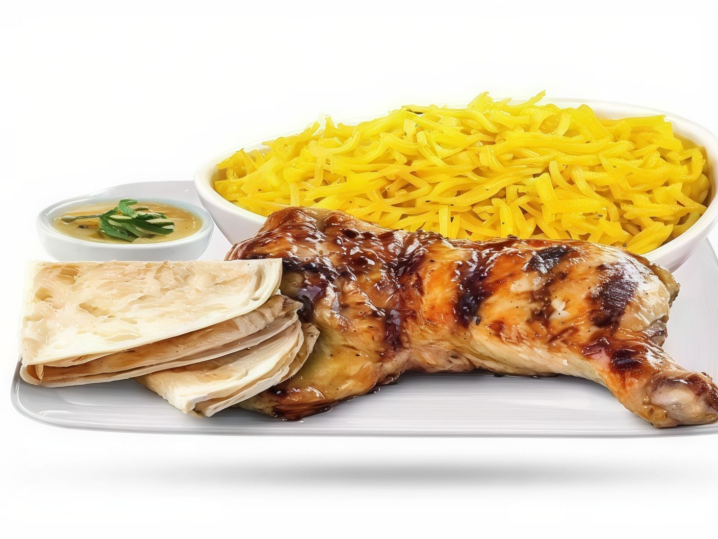 Quarter Chicken With Rice, Salad, And Bread