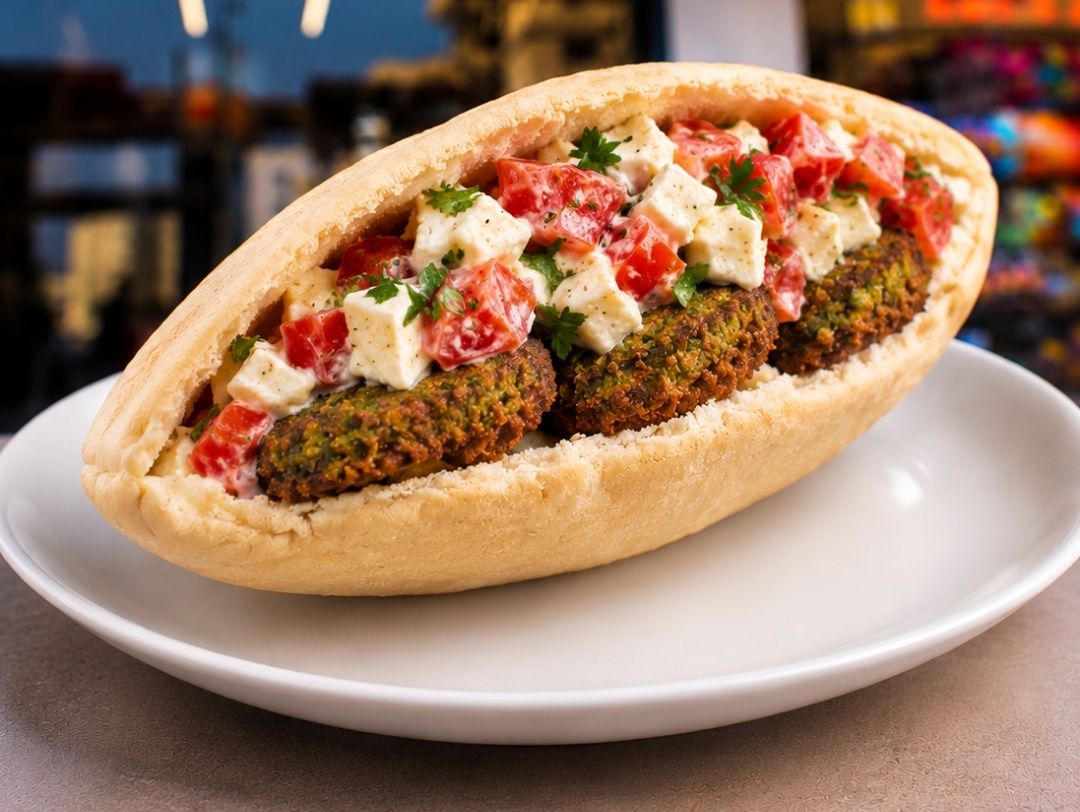 Taameya sandwich with cheese and tomato.