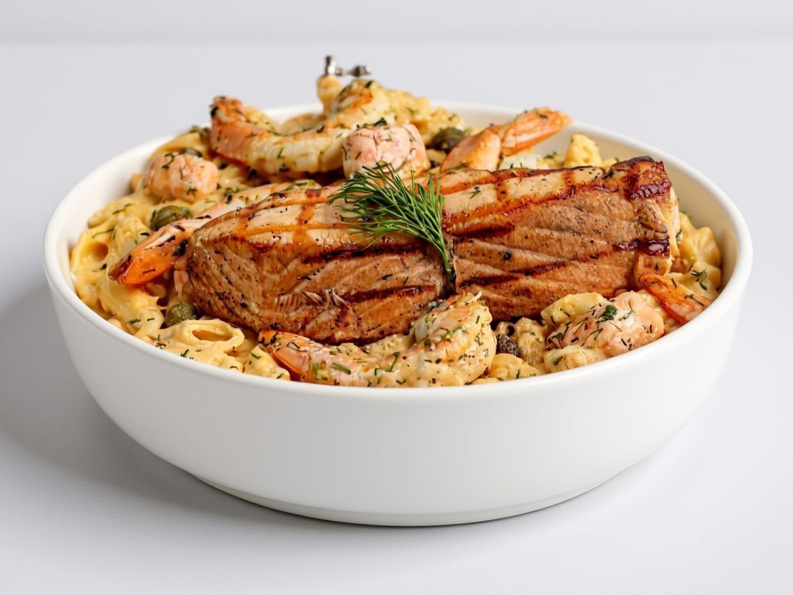 Sizzling Salmon Pasta With Shrimp
