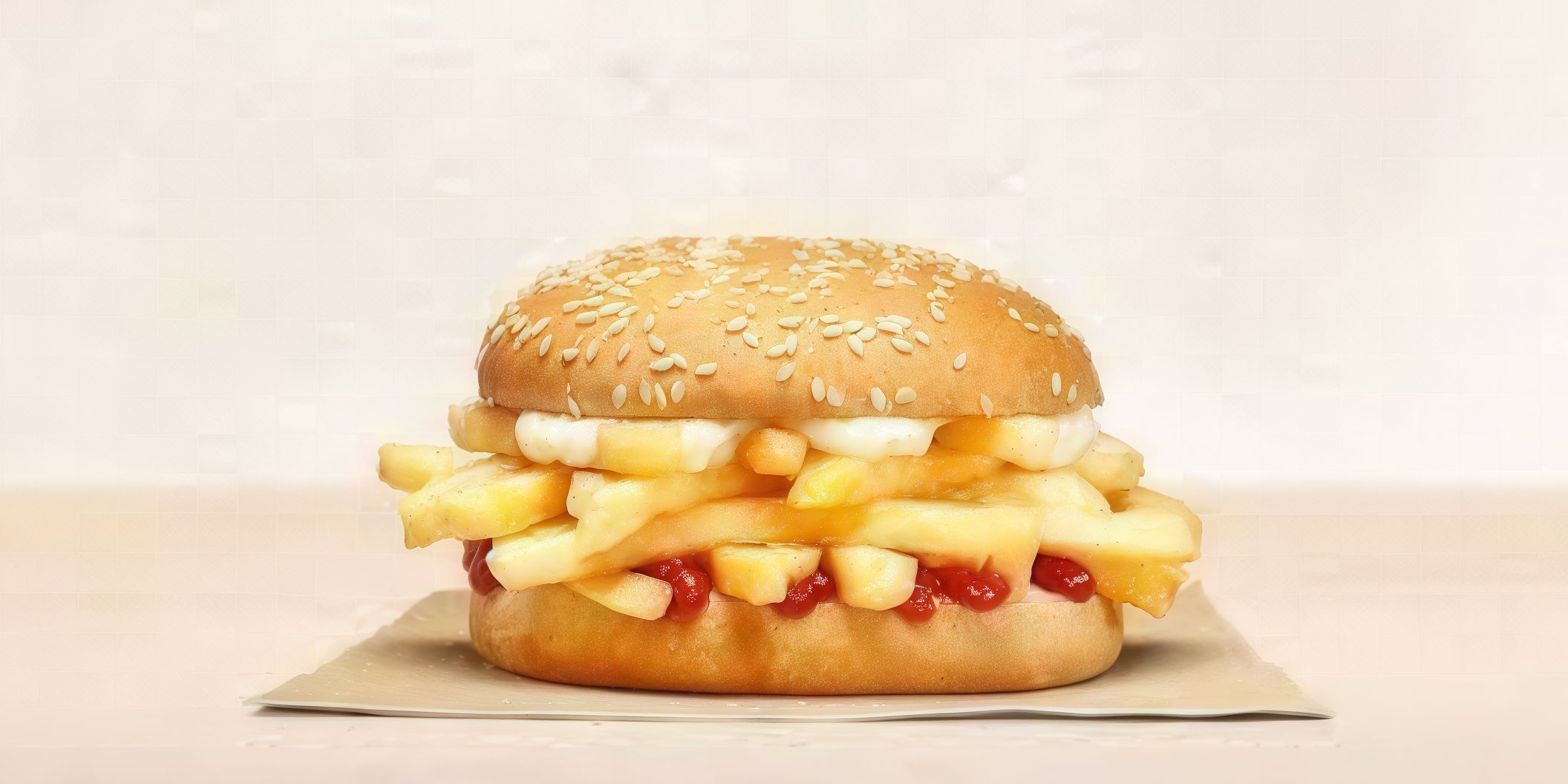 Potato sandwich with ketchup