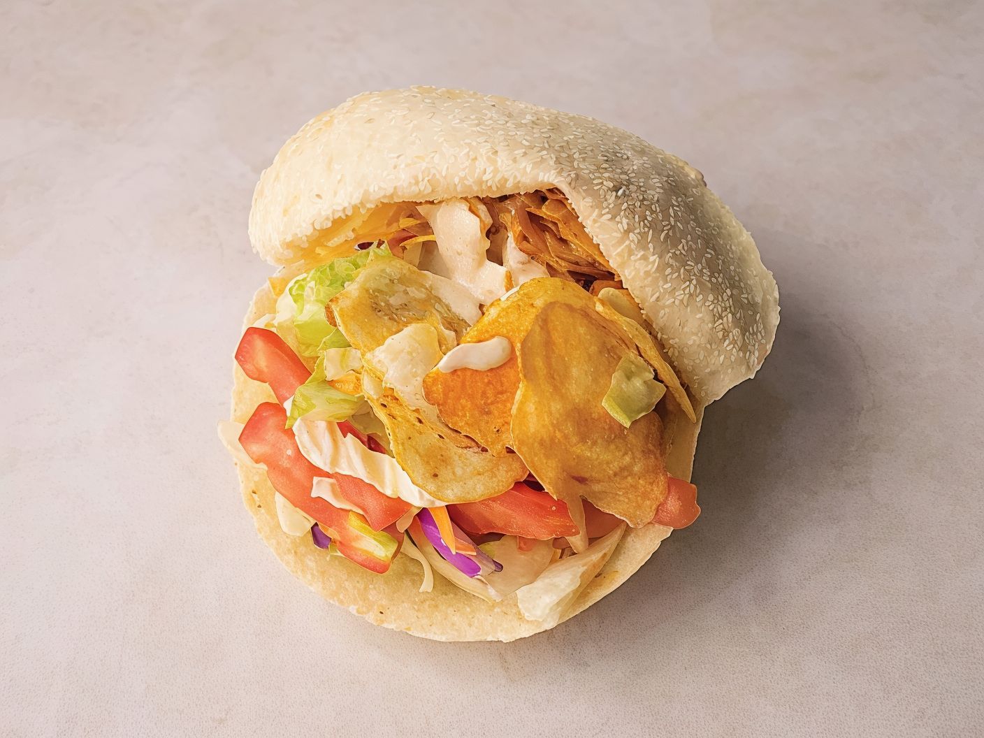 Chips With Salad And Sesame Paste Sandwich