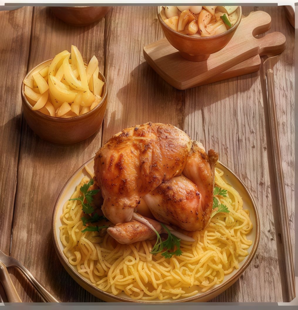 Half grilled chicken with potatoes