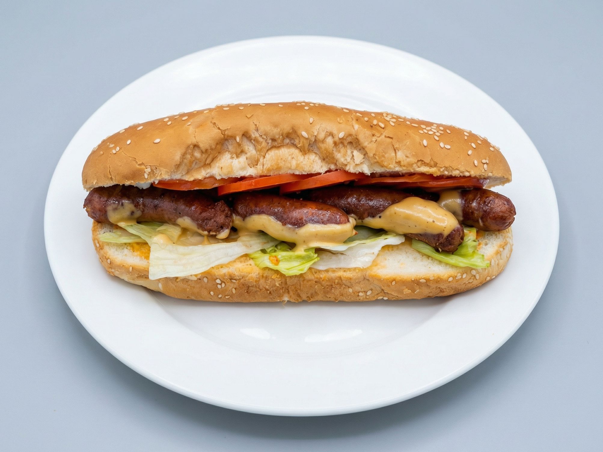 Grilled Sausage Sandwich On Charcoal
