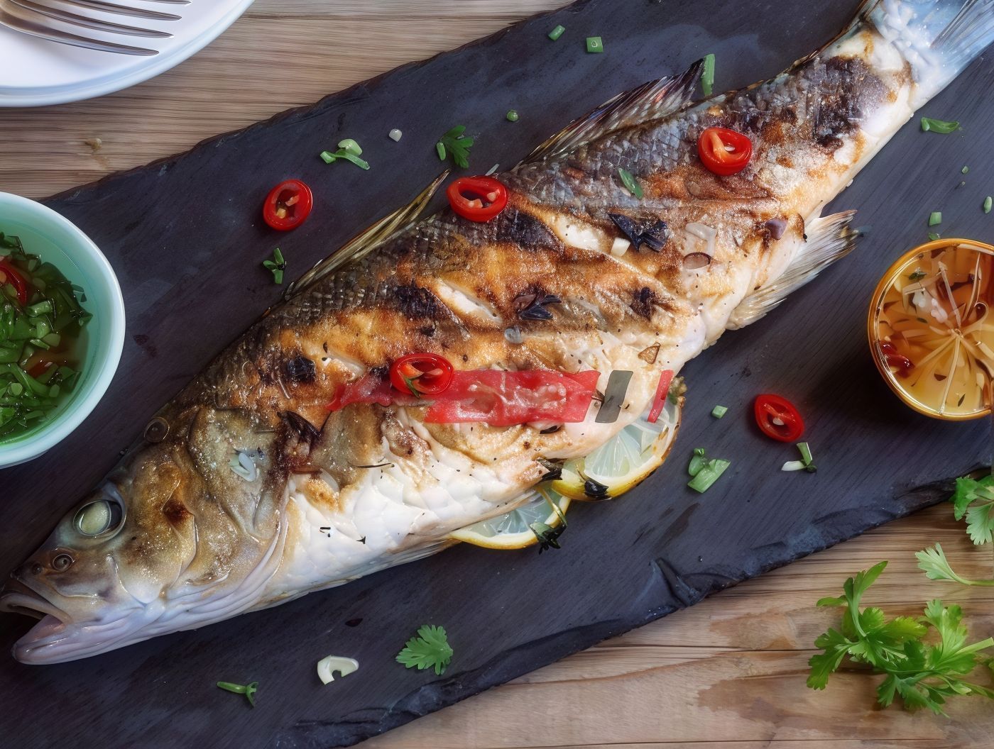 Sea bass meal with seafood soup