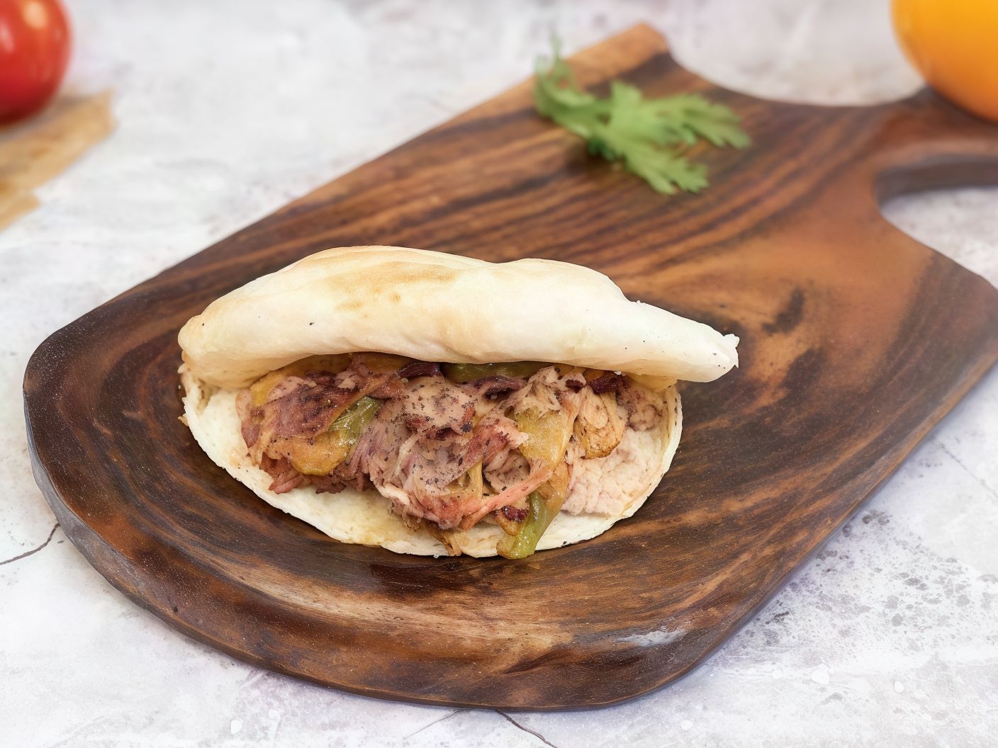 Foul With Pastrami Sandwich Baladi Bread