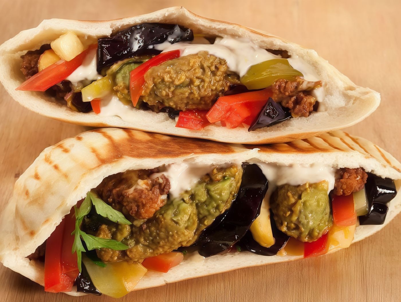 Taamia with eggplant sandwich