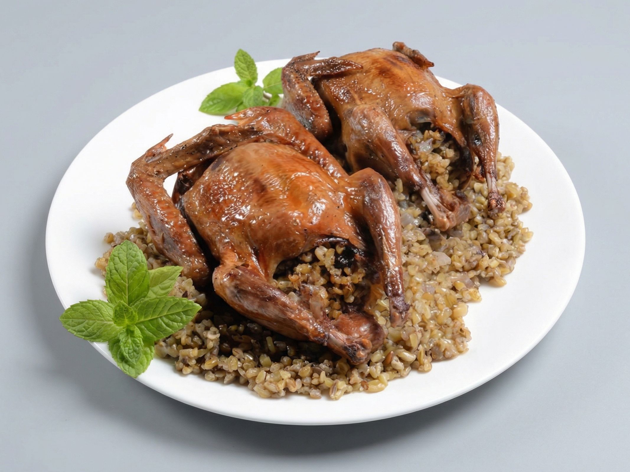 Stuffed pigeon with freekeh