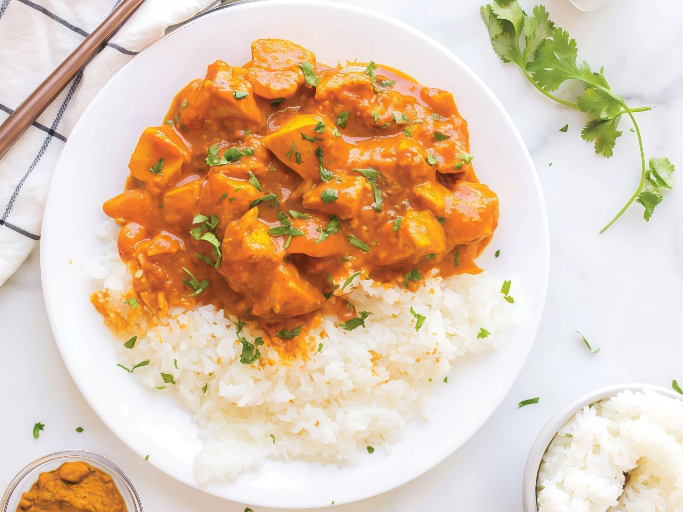 Chicken curry dish with white rice