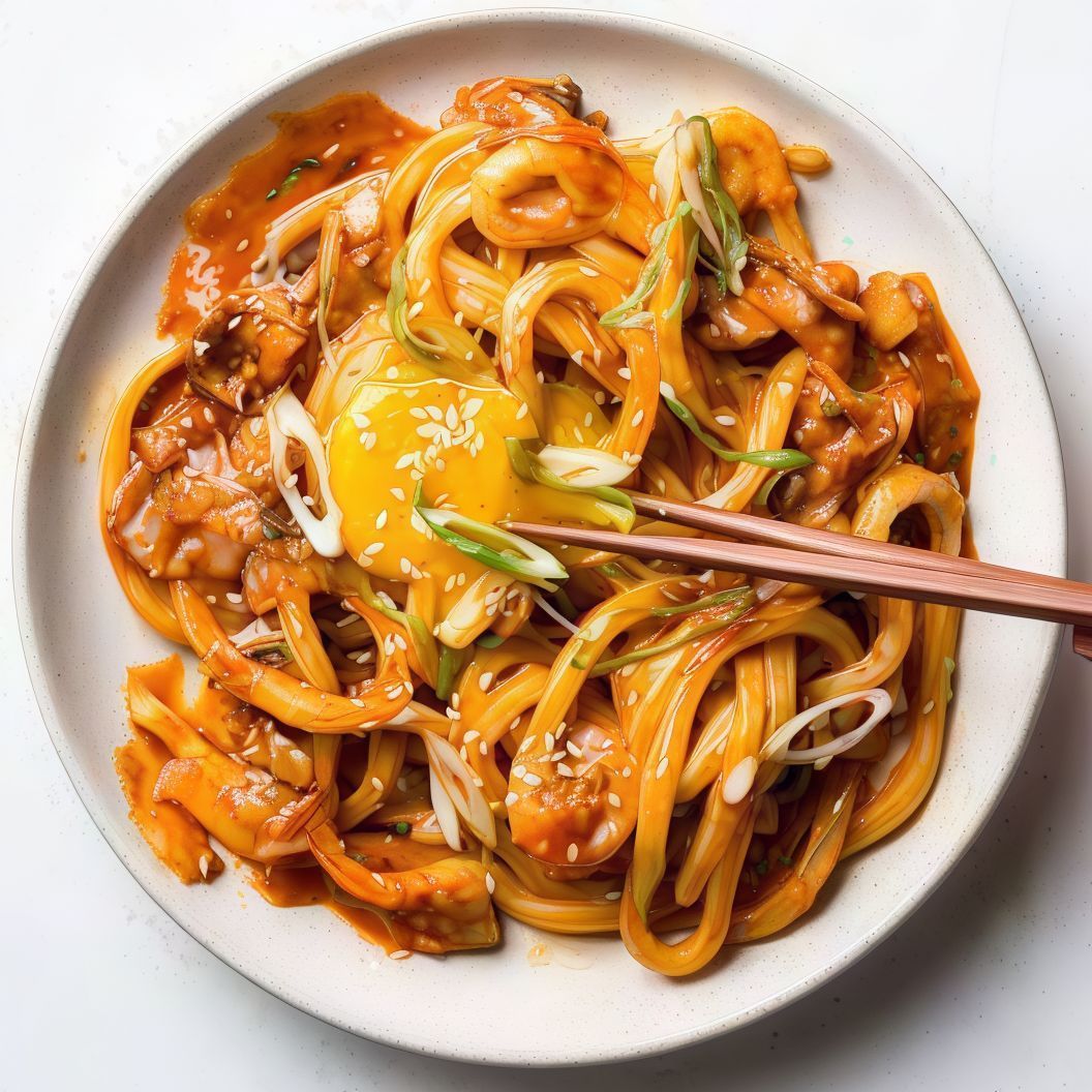 Stir-Fry Korean Kimchi Shrimp Noodles