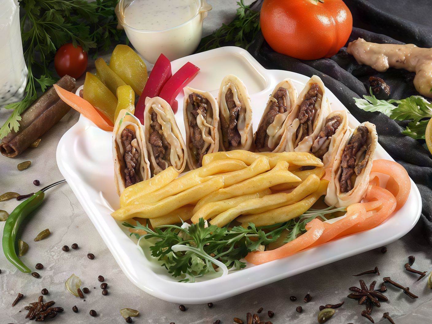 Arabic Beef Shawarma Meal with Mozzarella Cheese