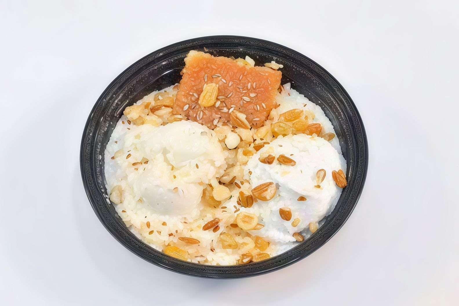 Basbousa and Rice Pudding with Nuts and Ice Cream