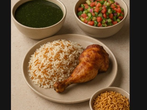 Chicken, Molokhia, and Rice Meal