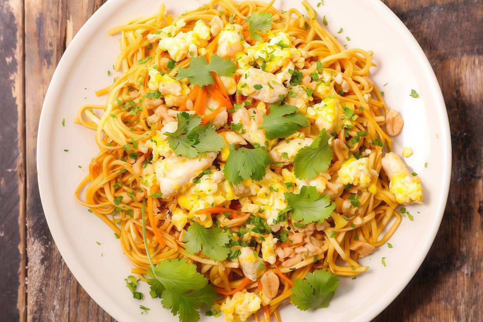 Fried Chicken Noddles With Cocktail Sauce