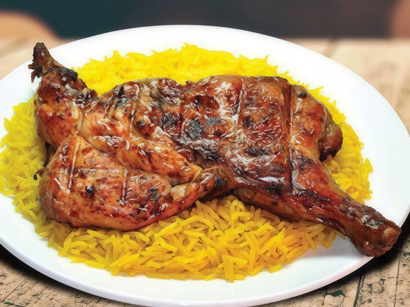 Chicken Served With Rice Spread