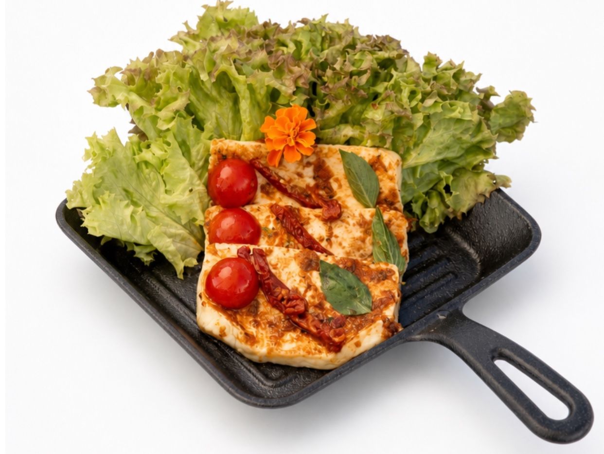 Halloumi Cheese Glazed with Red Pesto