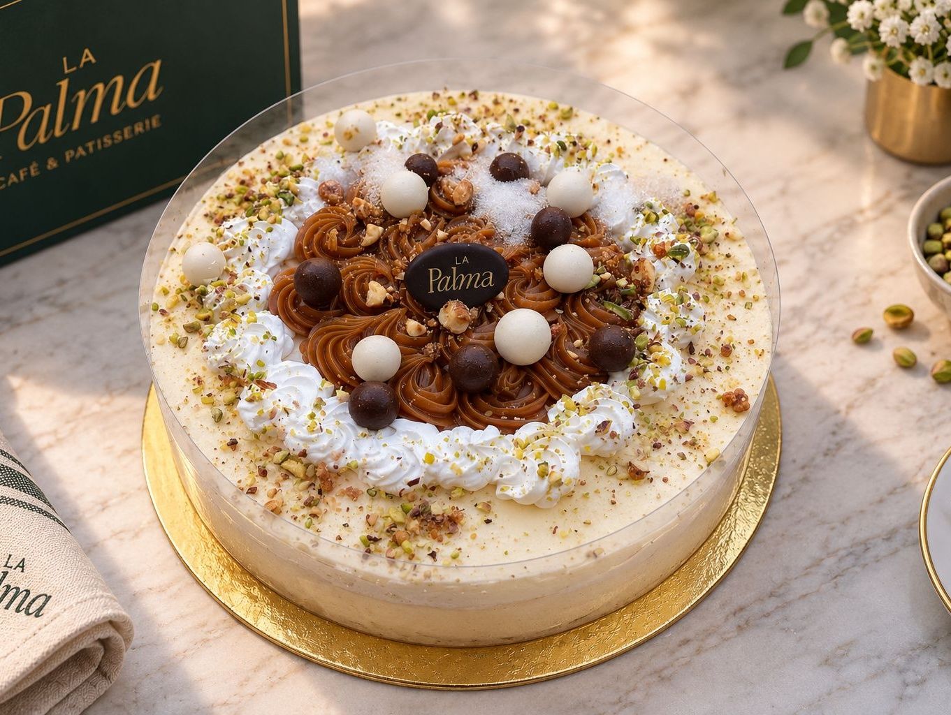 Big Vanilla ice cream cake with caramel