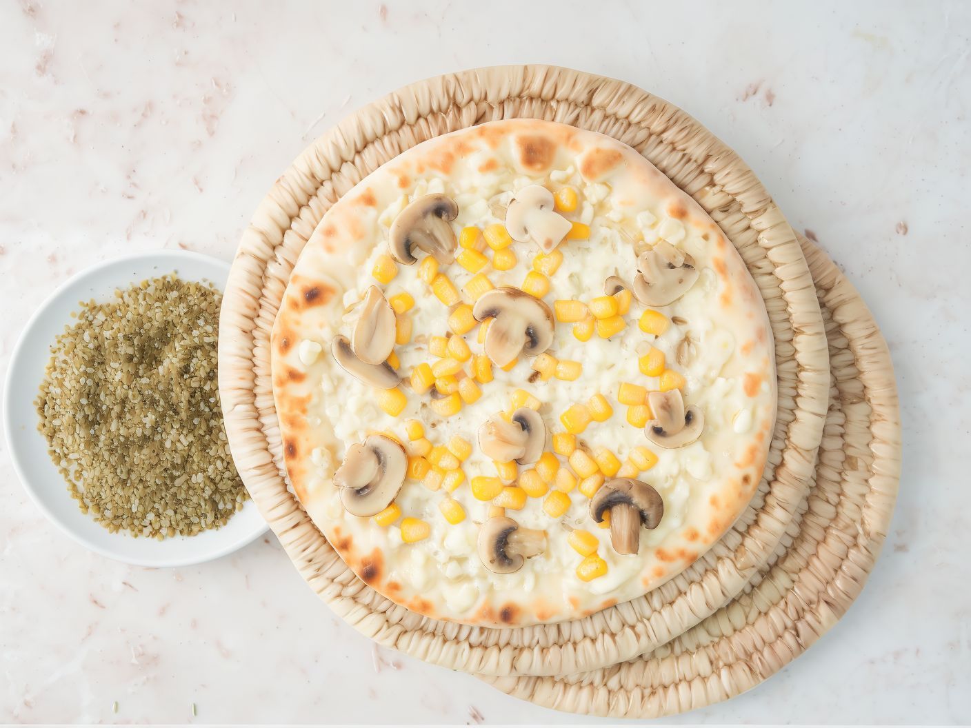 Cheese Manakish With Mushroom And Corn