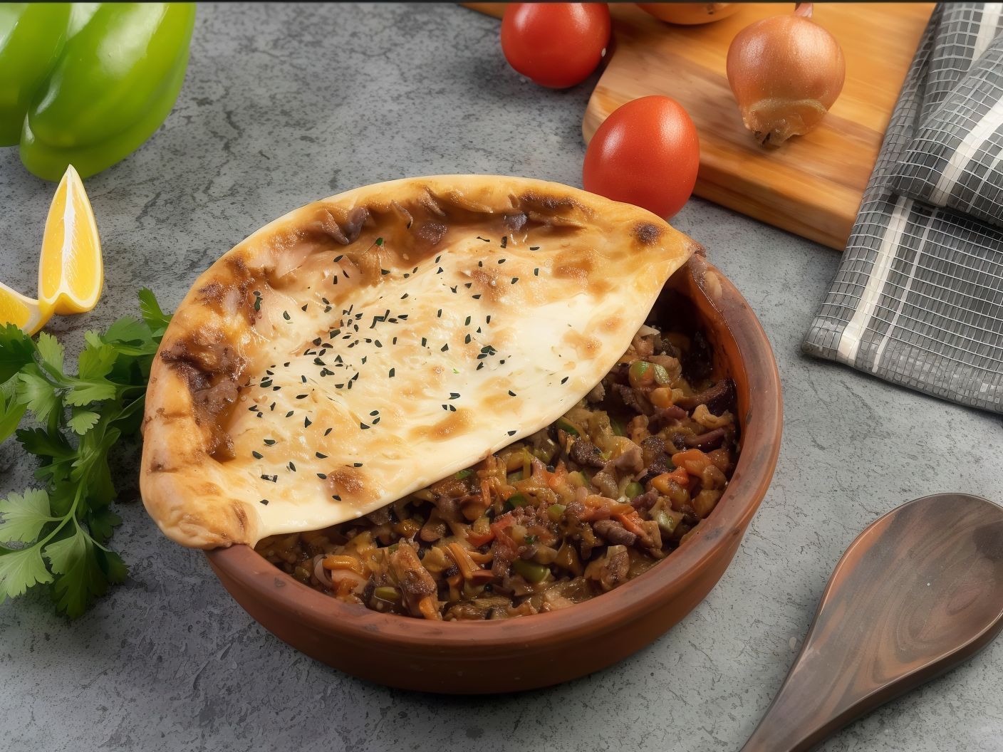 Casserole Of Mgarmsheh Meat With Vegetables