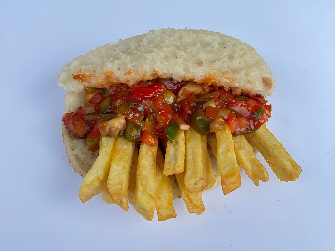 Fries With Mixed veggies and sauce