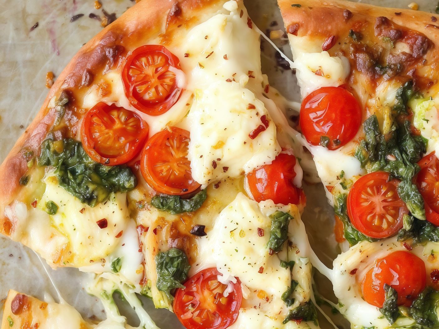 Tomato pesto pizza