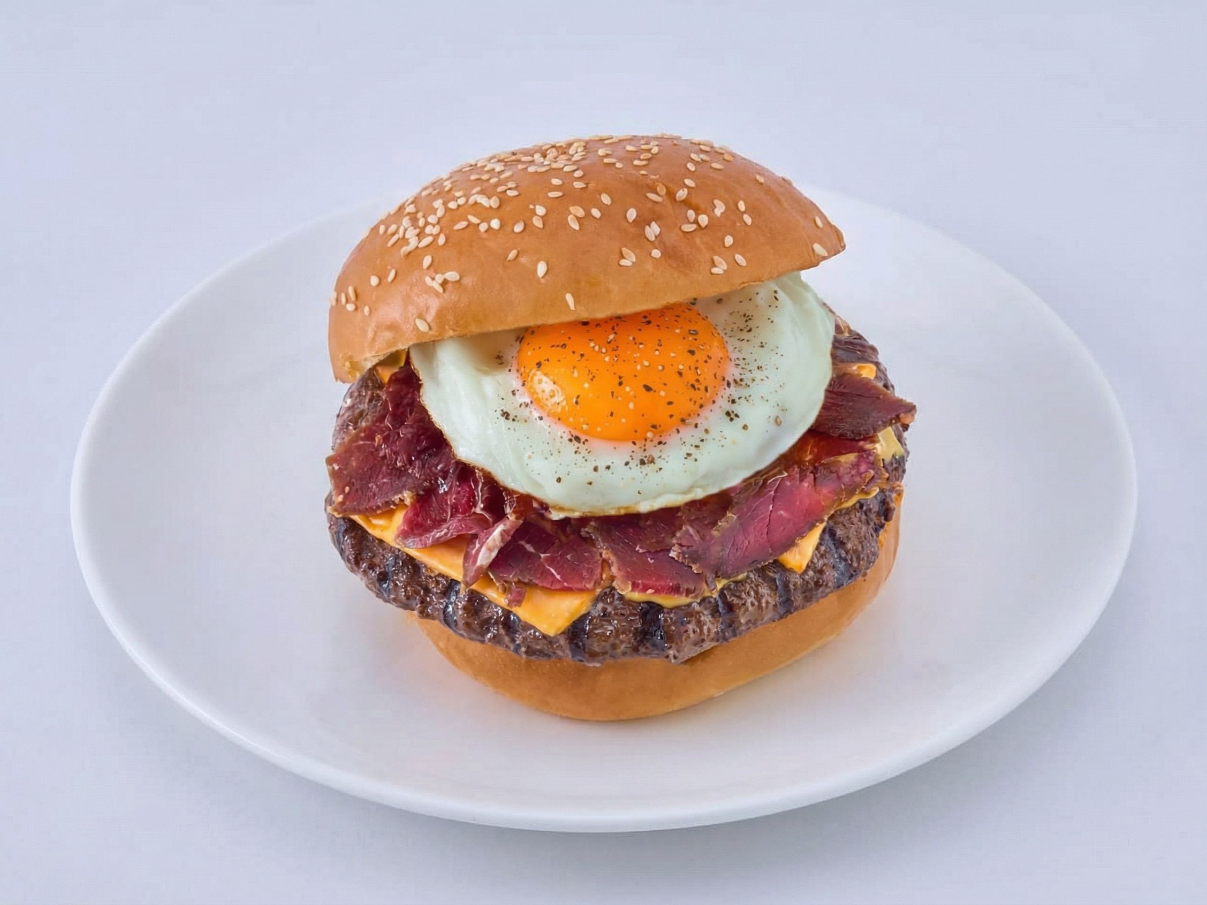 Burger With Pastrami Eggs Sandwich