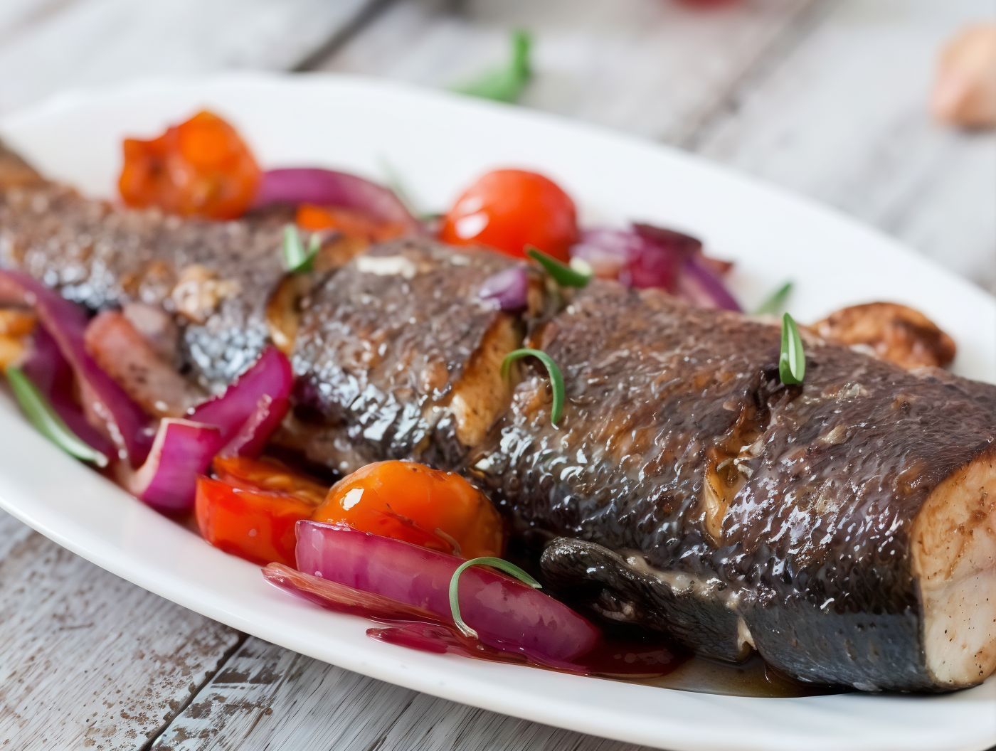 Oven-baked grilled Singari sea bass