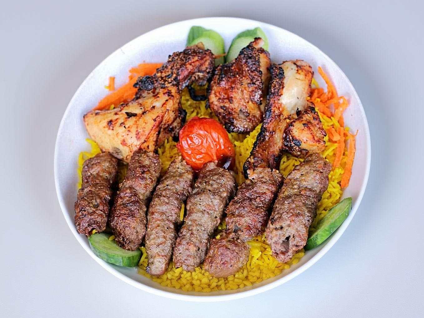 1/4 chicken with 1/4 kofta and rice meal