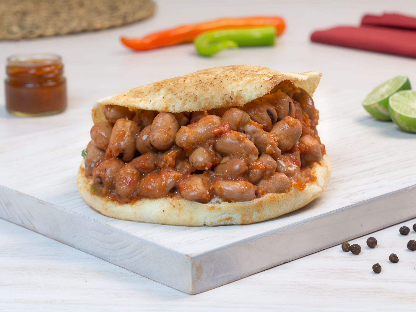 Foul With Tomatoes Sauce Sandwich