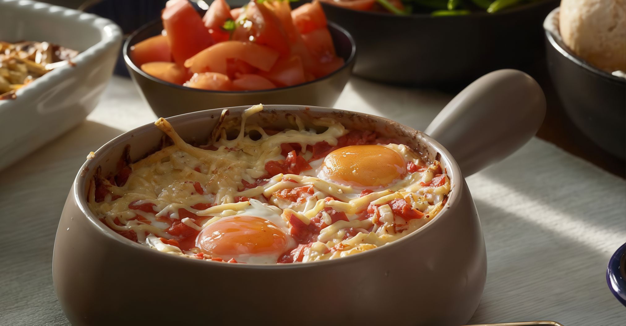 Bean casserole with eggs and pastrami
