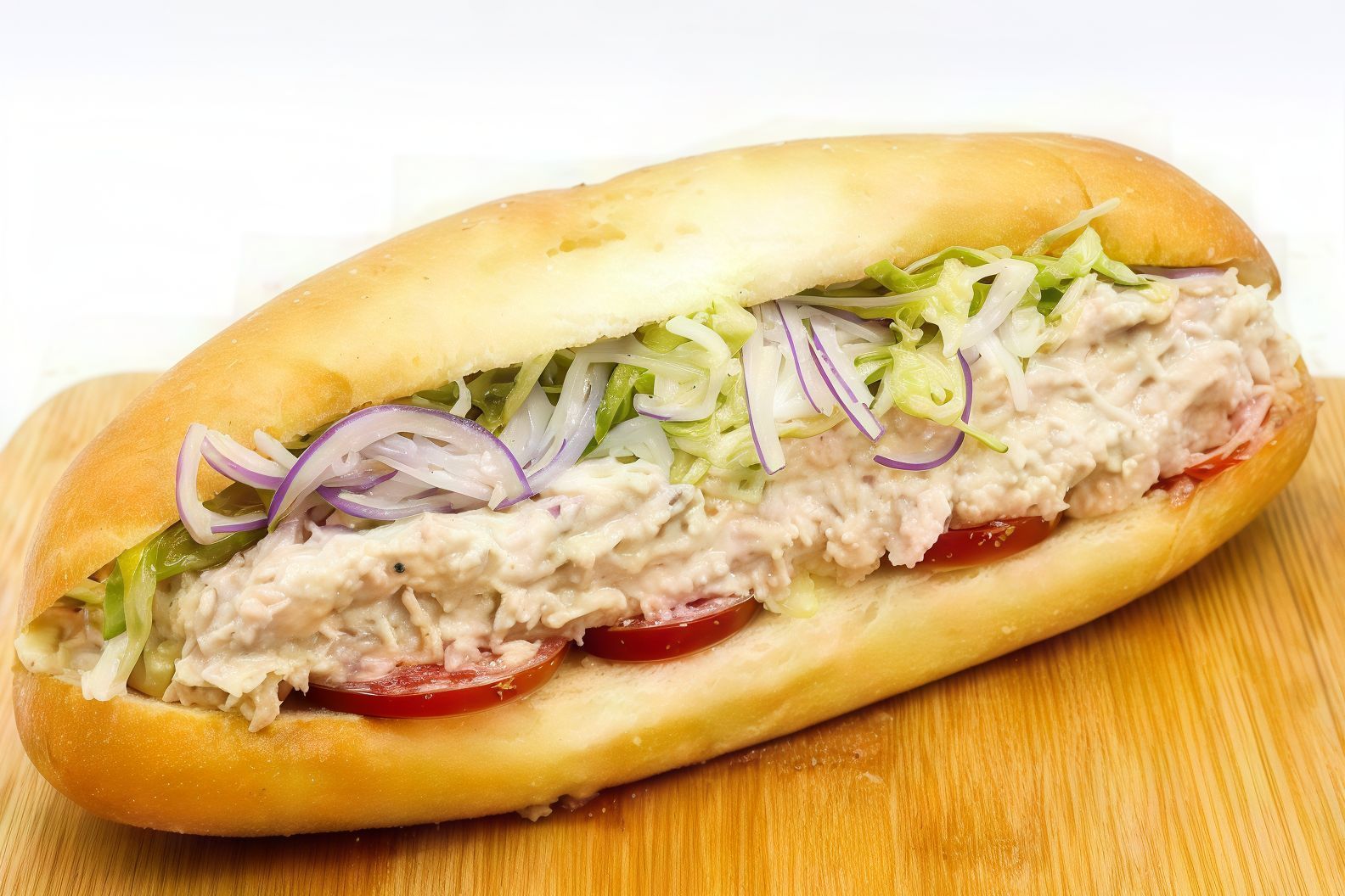 Tuna sandwich with onions and tomatoes