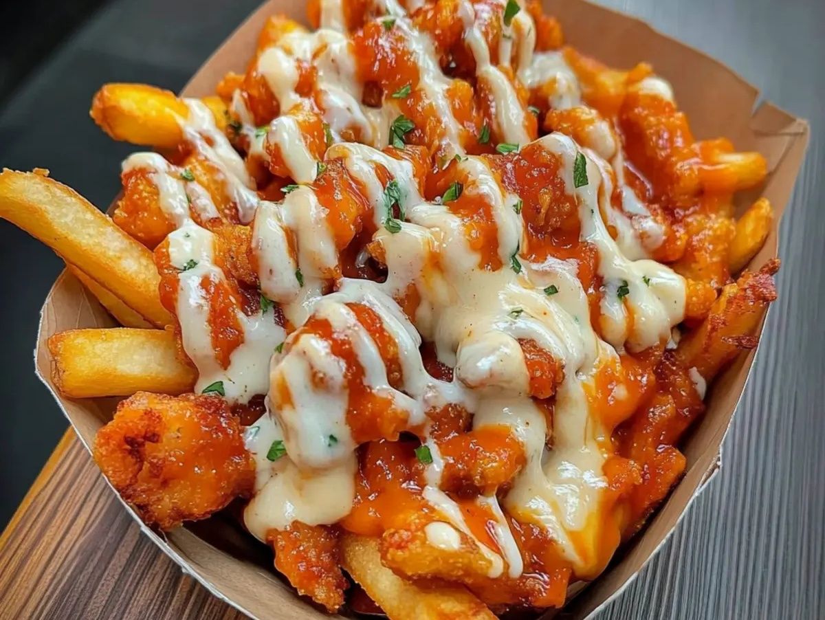 Loaded fries with tender chicken