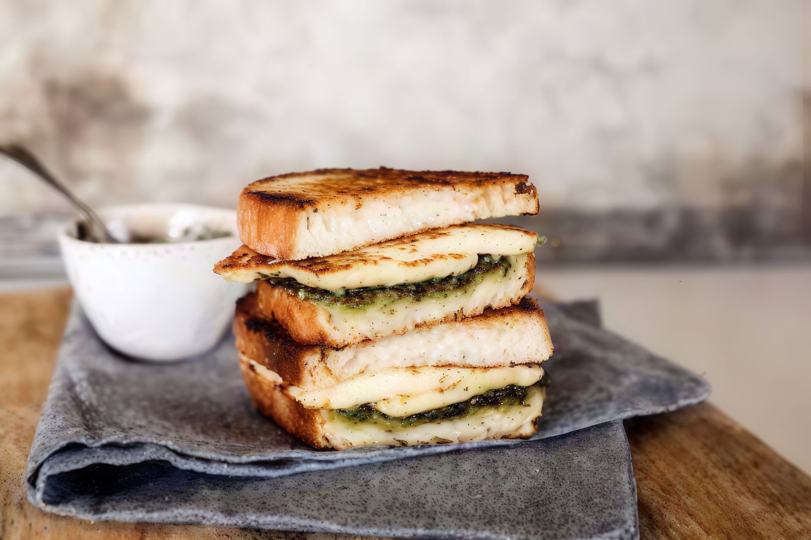 Grilled Halloumi With Pesto Sauce Toast