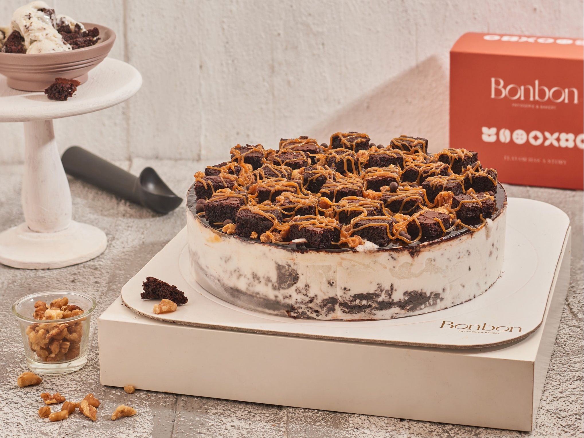 Brownie Torte With Walnuts And Ice Cream