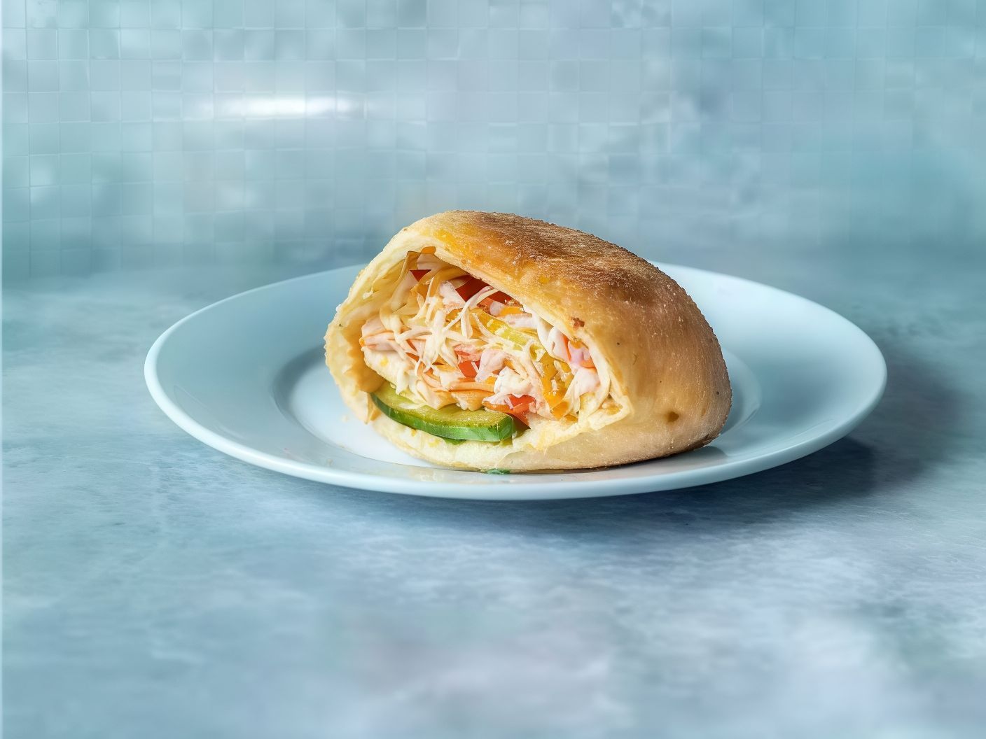 French Fries With Quraish Cheese With Mixture And Vegetables Sandwich
