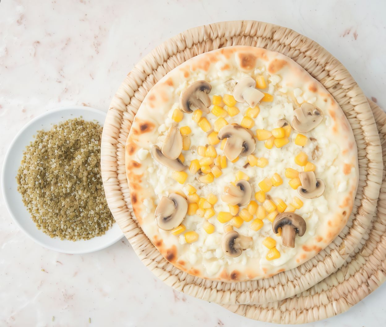 Cheese Manousheh with Mushroom and Corn