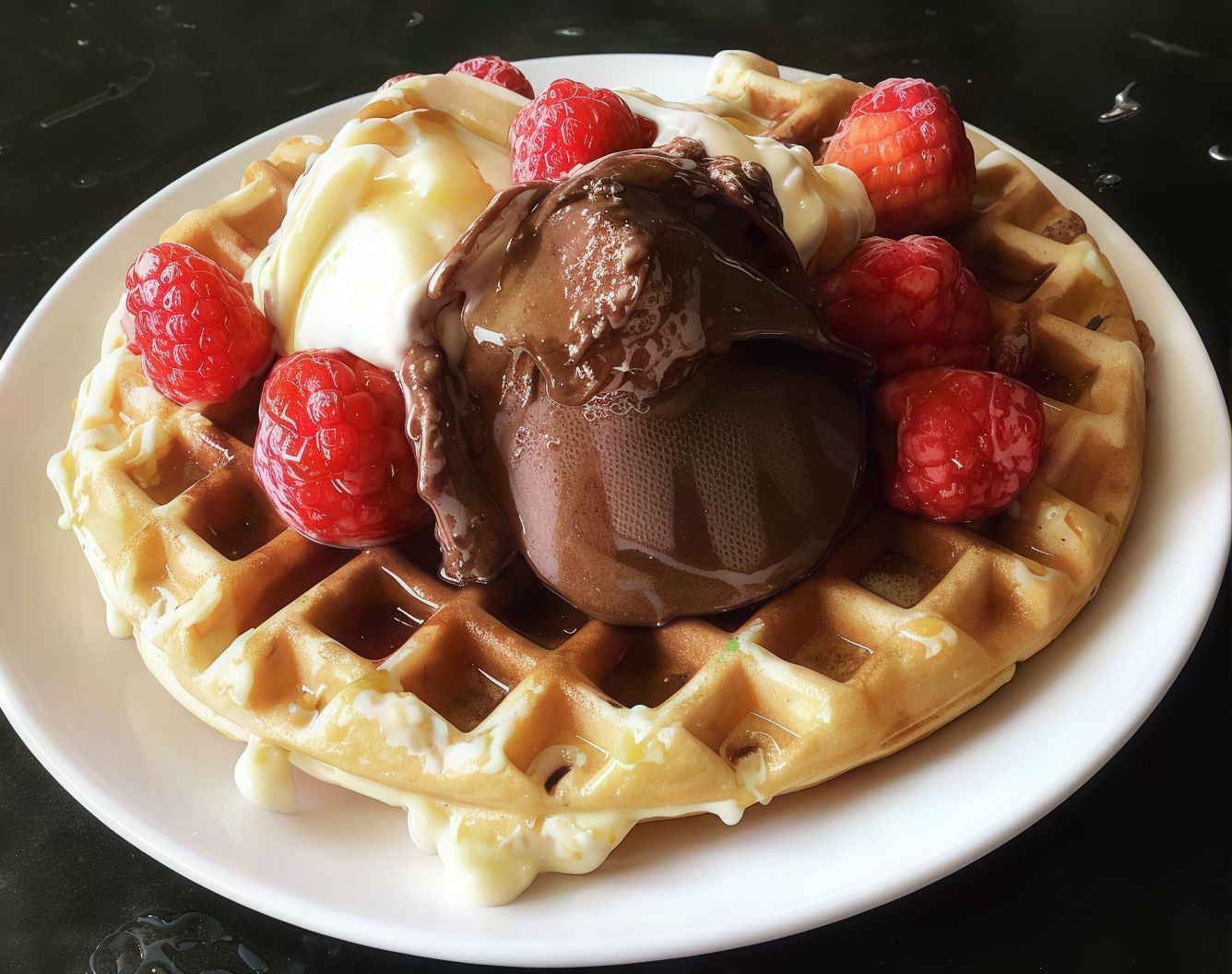 Fruits And Ice Cream Waffle