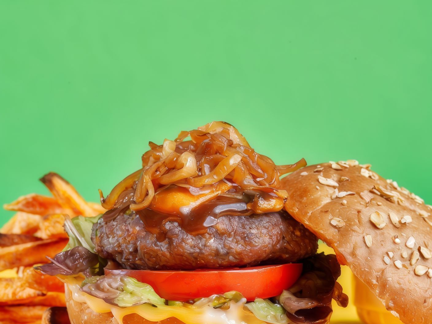 Caramelized Onion Mushroom Beef Burger Sandwich