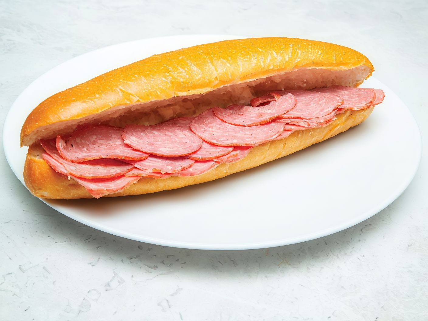 Sandwich Filled With Salami Slices With Mayonnaise