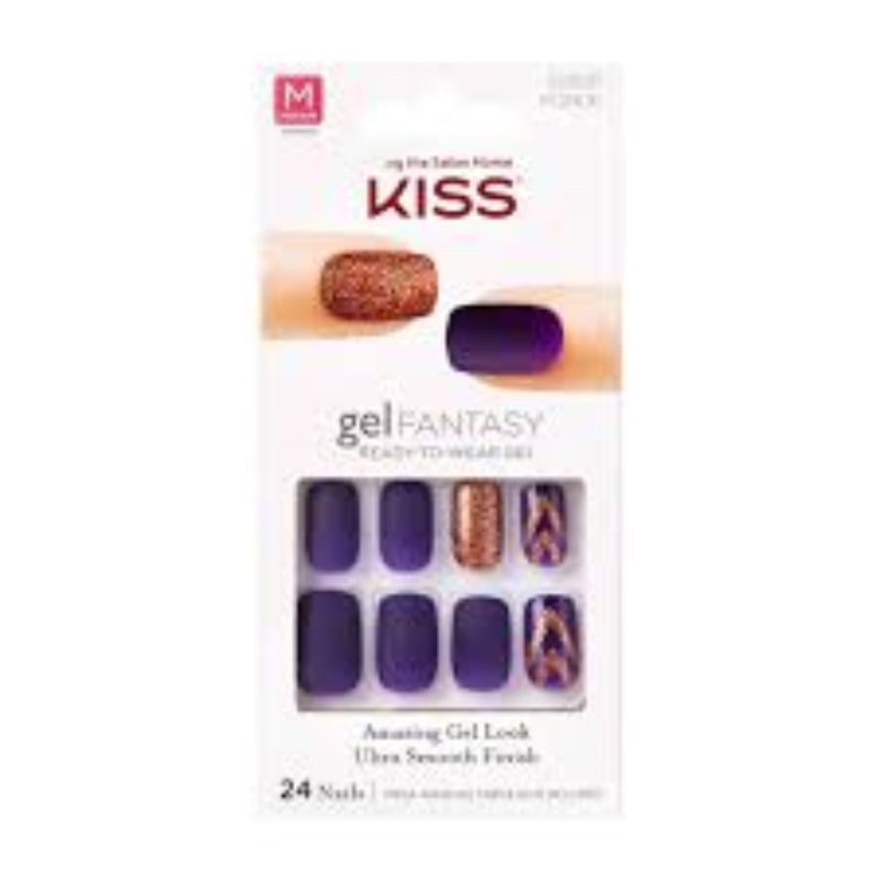 Kiss Gel Fantasy Ready To Wear Black & Gold Nail Kit, 24 Pieces