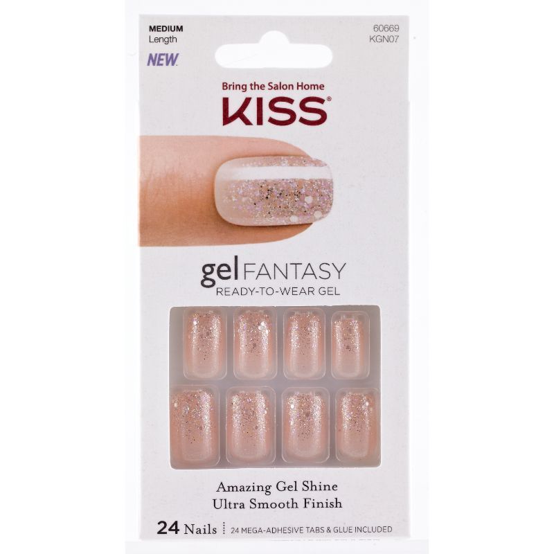 Kiss Gel Fantasy Purple & Gold Ready To Wear Gel Nails with Glue, 1 Pack