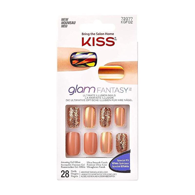 Kiss Gel Fantasy Pink & Gold Gel Nail Kit with Adhesive Tabs & Glue 82963, 1 Pack