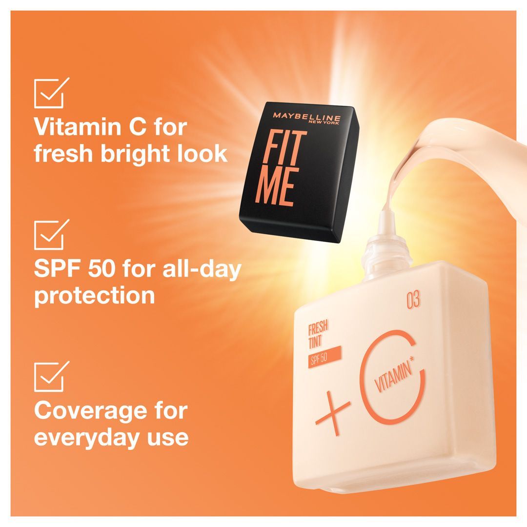 Maybelline New York, Fit Me Fresh Tint Foundation SPF 50 with Brightening Vitamin C, 5.6 - 8