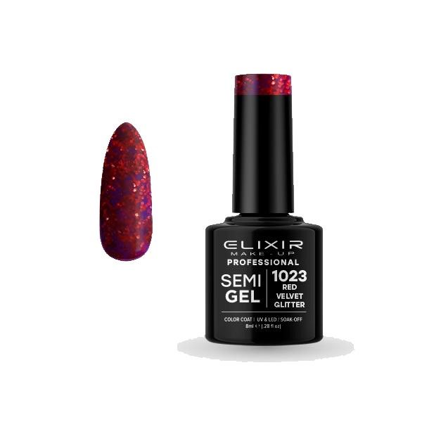 Elixir Semi Gel Color Coat Nail Polish - 1023 Red Velvet Glitter, 8ml