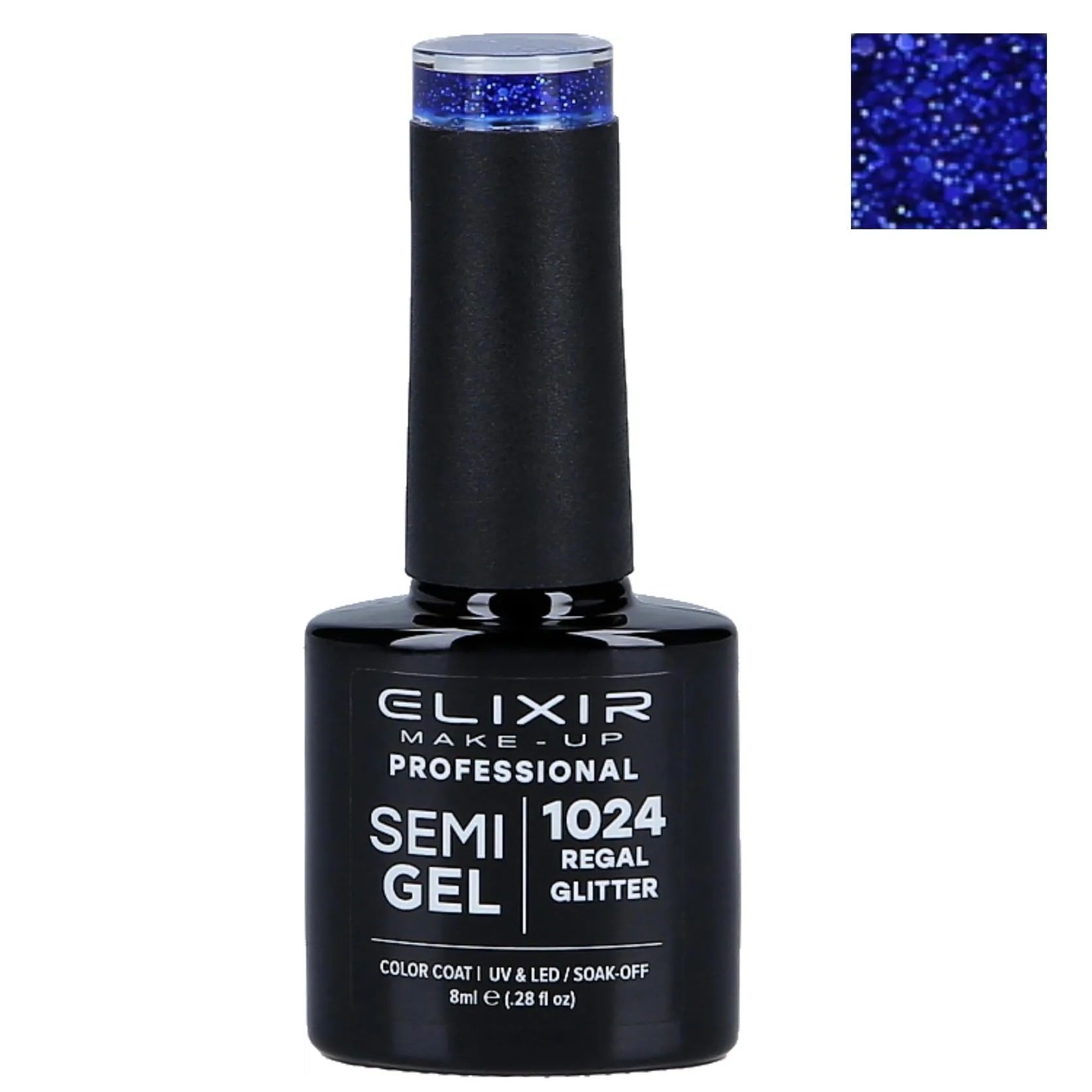 Elixir Semi Gel Color Coat Nail Polish - 1024 Regal Glitter, 8ml