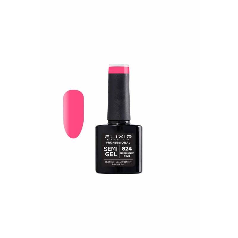 Elixir Semi Gel Color Coat Nail Polish - 824 Fluorescent Pink, 8ml